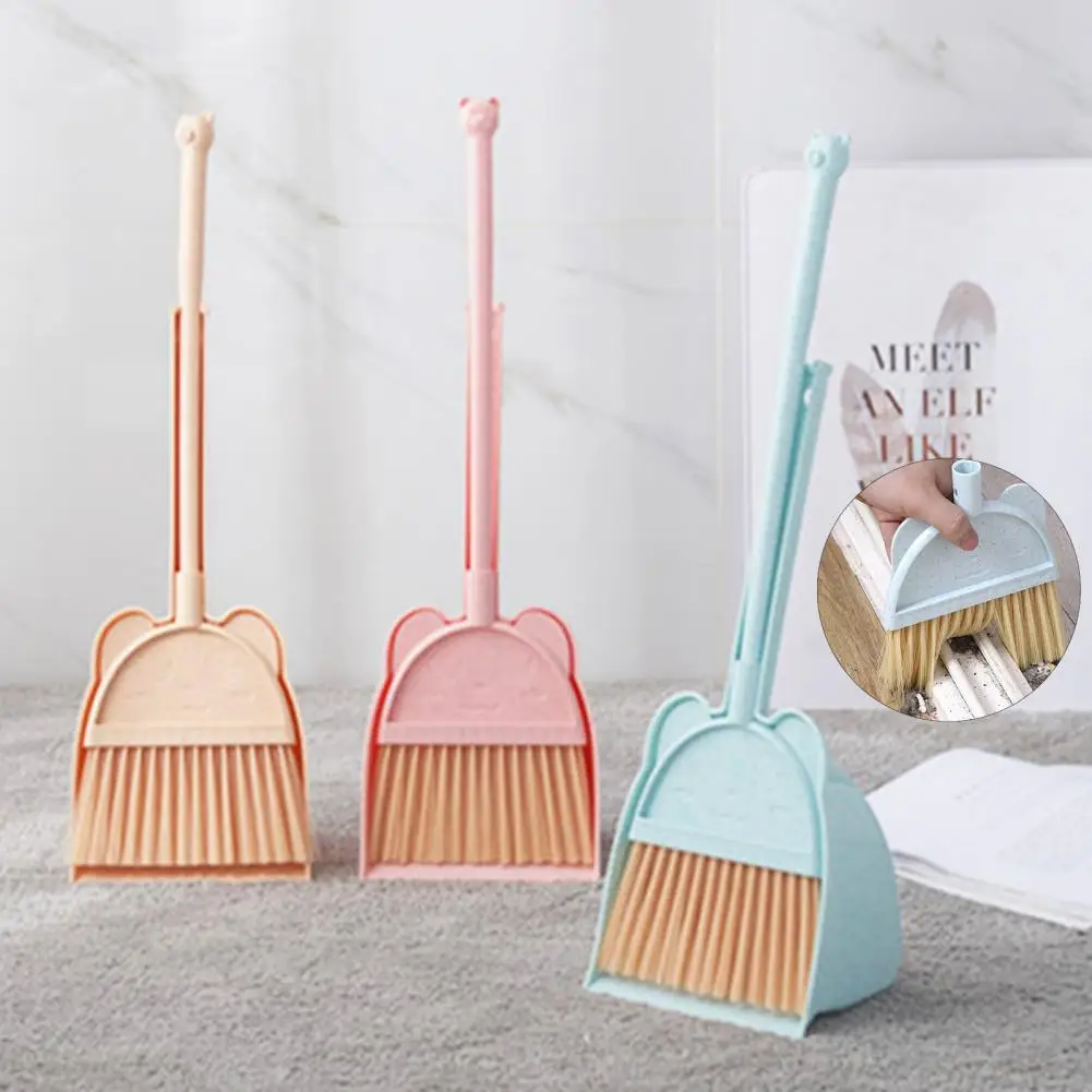 1 Set Mini Children Broom Dustpan Cartoon Bristles Little Housekeeping Helper Kids Pretend Play Toddlers Floor Sweeping Tool Kit