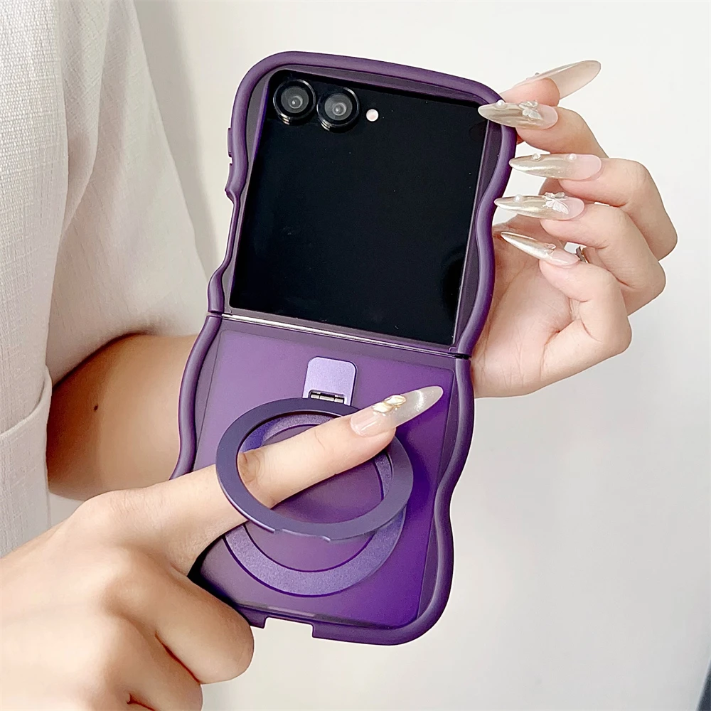 

Wave Curly Magnetic Stand Holder Matte Case for Samsung Z Flip 7 FE 6 5 4 3 for Magsafe Wireless Charging Shockproof Solid Cover