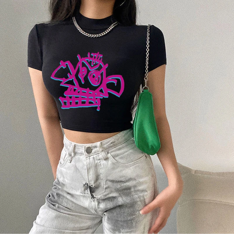 Arcane Jinx Graffiti T Shirt Monkey Game Lovers Tshirts Women's Harajuku Casual Short Sleeve Tees Summer Hip Hop Streetwea Tops