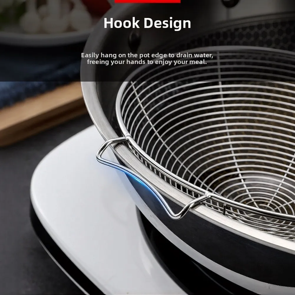 Stainless Steel Asian Skimmer for Pasta Noodles Drainage Frying Cooking 304 SS Mesh Frame Hanging Hole Dishwasher Safe
