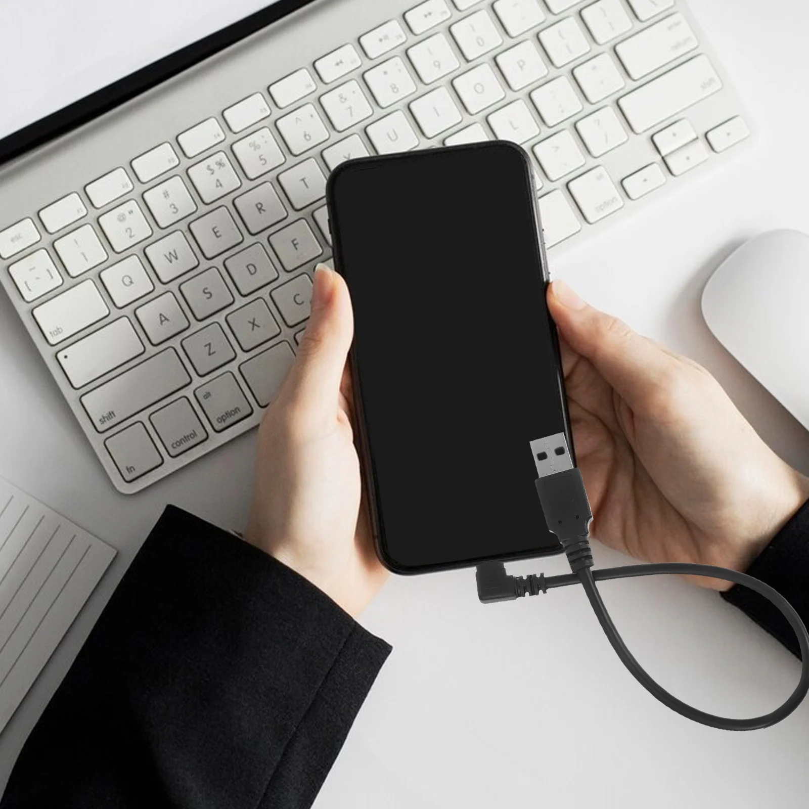 

Dual Right Angle Micro Cable High-Speed Charging Data Transfer Durable Flexible Short Multi Cord For Devices