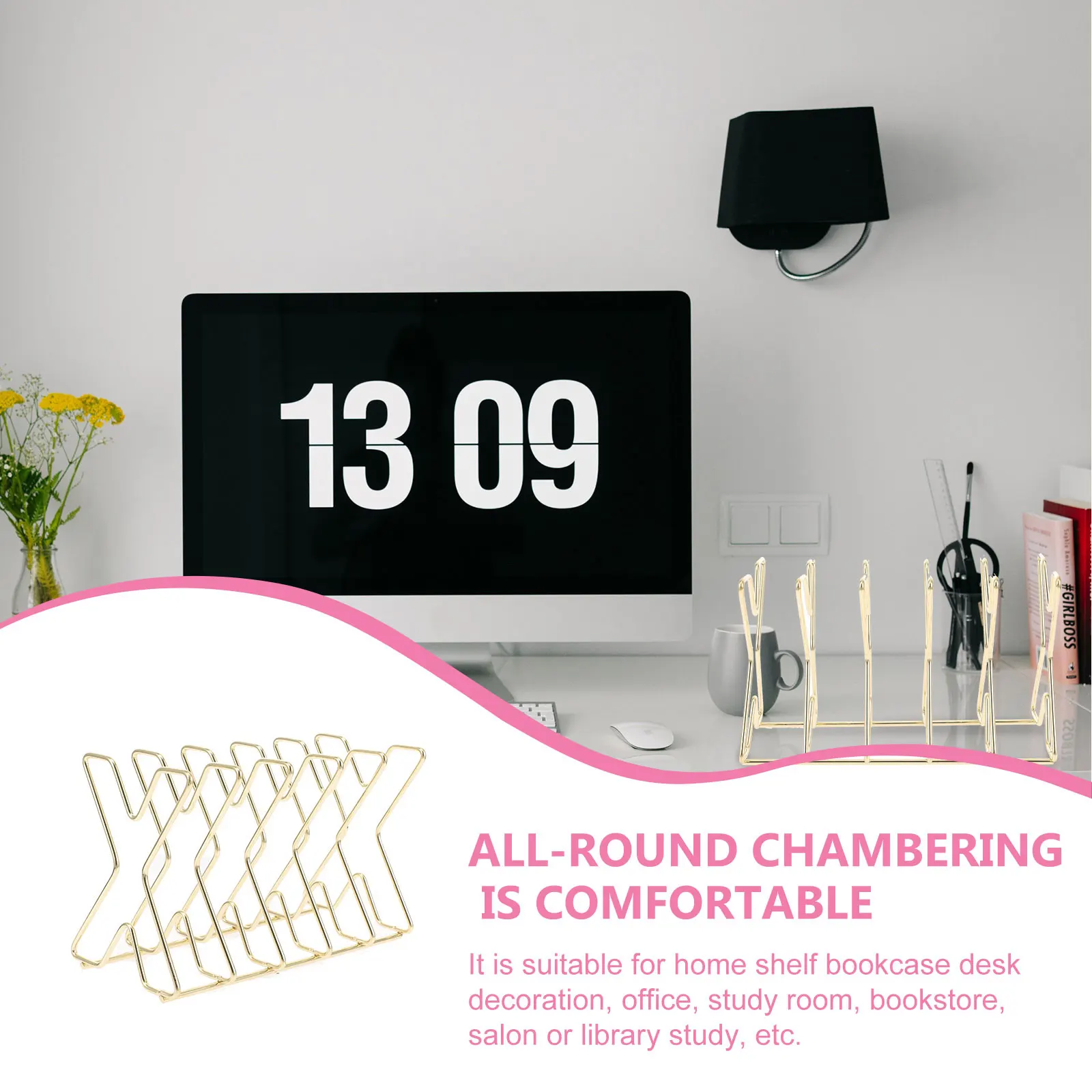 

Desktop Bookends X Shape Golden Iron Sturdy File Organizer Multi-function Magazine Rack Study Room Holder Document Stand