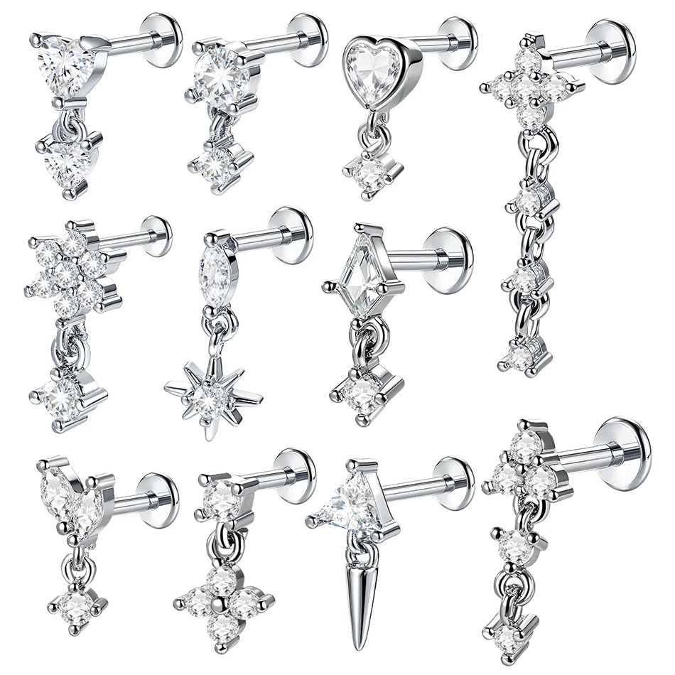 1 Stück Herz-Zirkon-Tragus-Ohrstecker für Frauen, innen geschraubter, gebogener CZ-Labret-Helix-Piercing-Körperschmuck