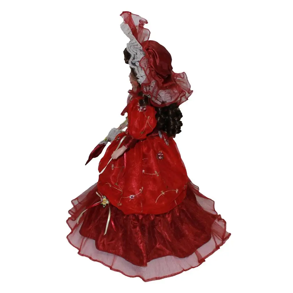 15.74 inch Porcelain Doll Style Lady Figurine, with Stand, Banquet Dress