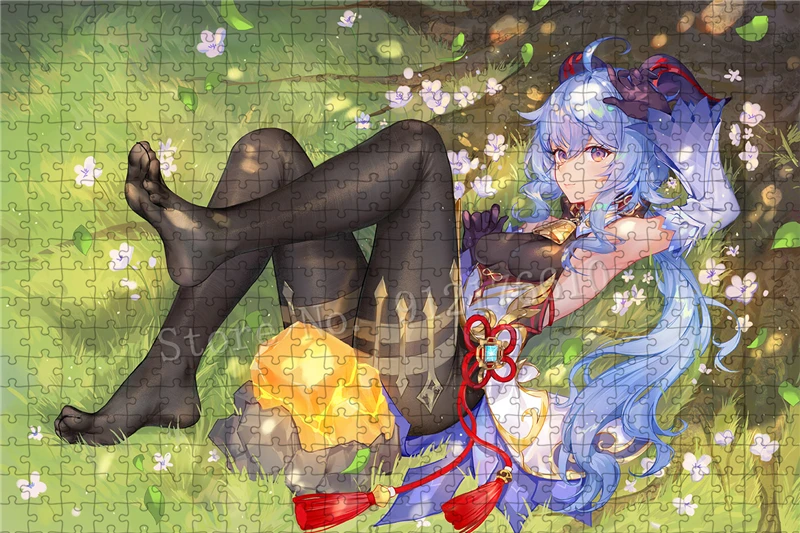 Cute Genshin Impact Jigsaw Puzzle 300/500/1000 Pieces Blue Hair Cartoon Anime Girl Creative Decompression Game Children Diy Gift