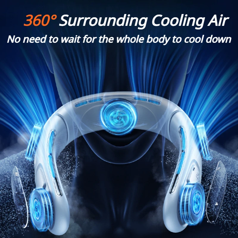 Strong Wind Portable Neck Fan 4000mAh Rechargeable Mini Electric Fans 4-Gears Digital Display Silent Icy Breeze Air Conditioner