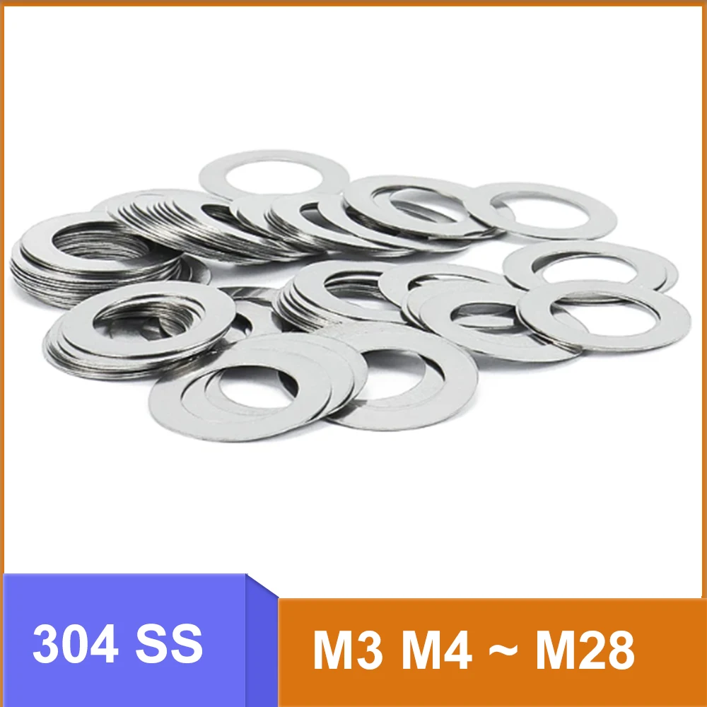 Thick 0.1/0.2/0.3/0.5mm 304 SS Ultra Thin Round Shim Washer M3 M4 M5 M6 M7 ~ M28 Axle Clearance Adjustment Metal Flat Gasket