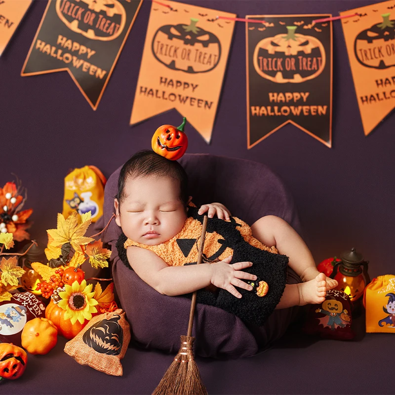 Newborn Halloween Costume Baby Pumpkin Jumpsuit+Hat Cute Ghost Original Design Photography Props Soft Infants Photography Outfit