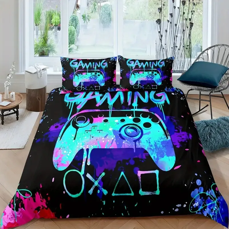 Gaming Gamer Comforter Covers Set Twin Size, Video Games Bedding Set For Kids,Teens,Modern Boys Cartoon Gamepad Duvet Cover Sets