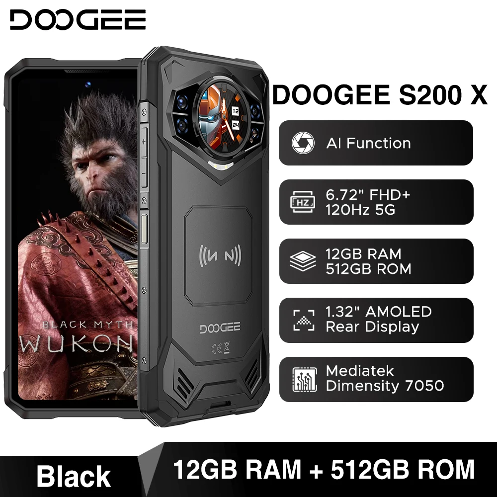 頑丈なスマートフォン,Doogee-S200 x 5g,12GB 512GB, 6.72インチFHD