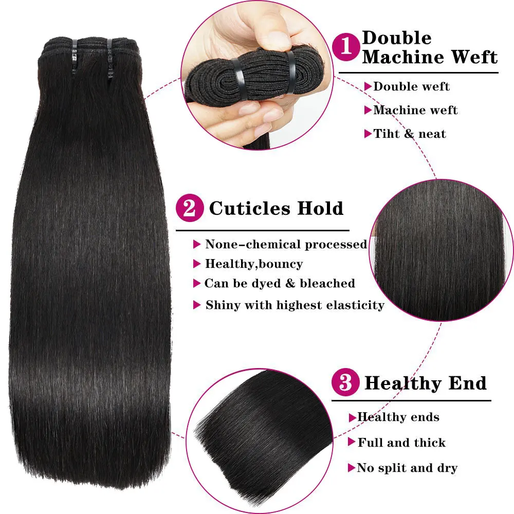 15A Straight Human Hair Bundles Double Drawn Thick Hair Extensions For Women Vietnamese Raw Hair Bundles Natural Black 1/2/3 PCS