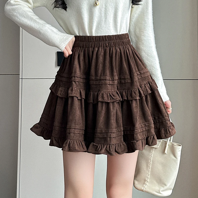 

Fall Winter Sweet Cake Black Skirt Women Korean Fashion A-line Pleated Mini Skirt Female Y2k Elastic High Waist Faldas 2025 New