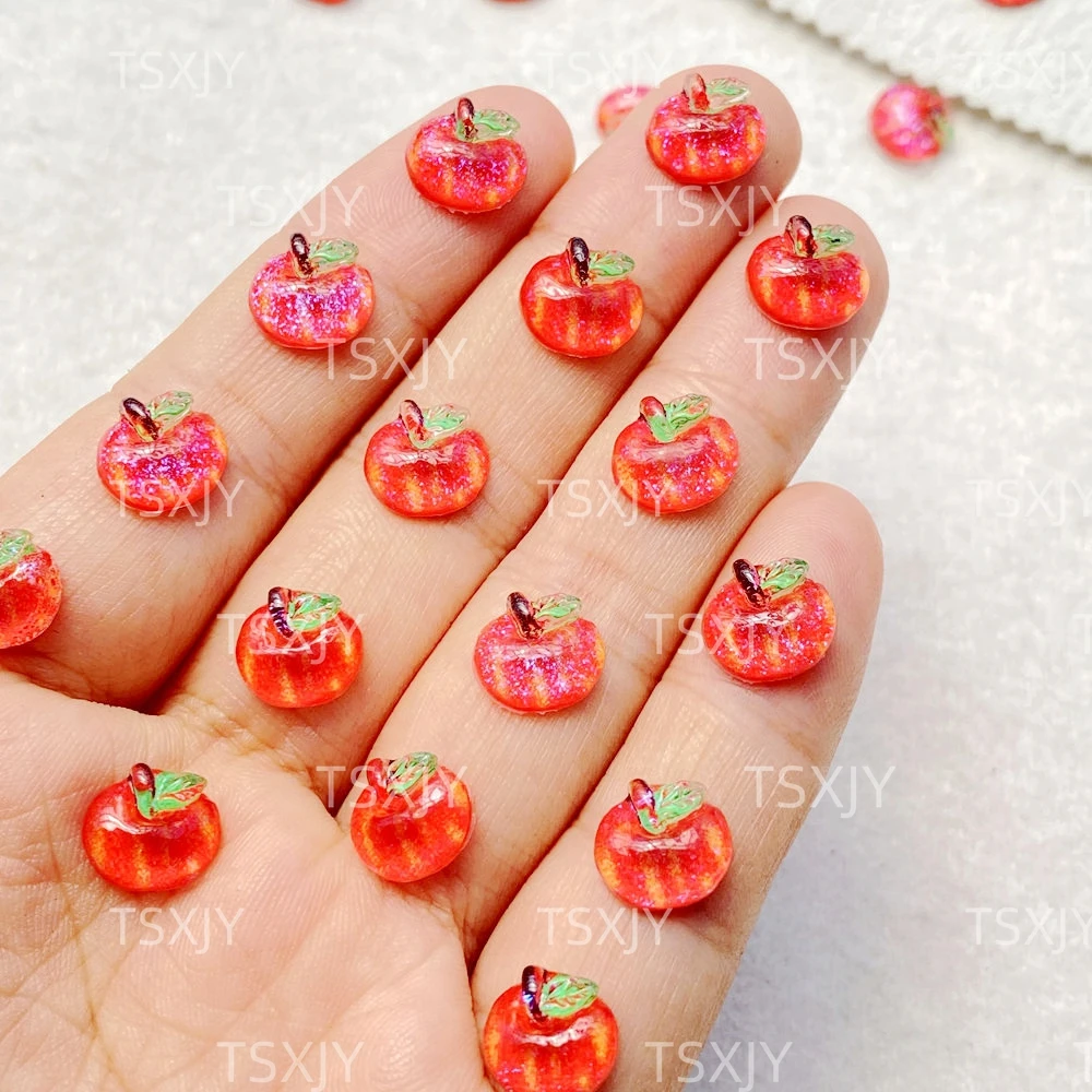 50Pcs Cute Resin Mini Red Apples FlatBack Ornament Jewelry Making Manicure Hairwear Accessories