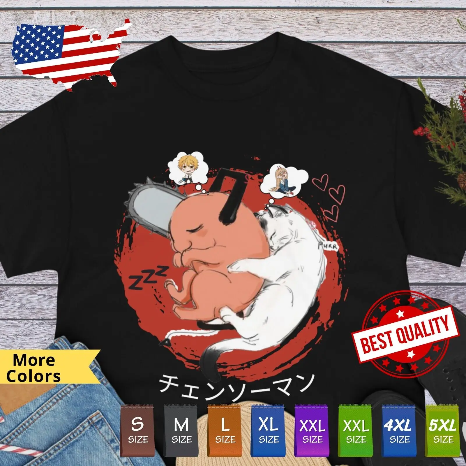 Cute t shirt Pochita Nyako/ Japanese Anime Manga Chainsaw Man Denji Power Makima