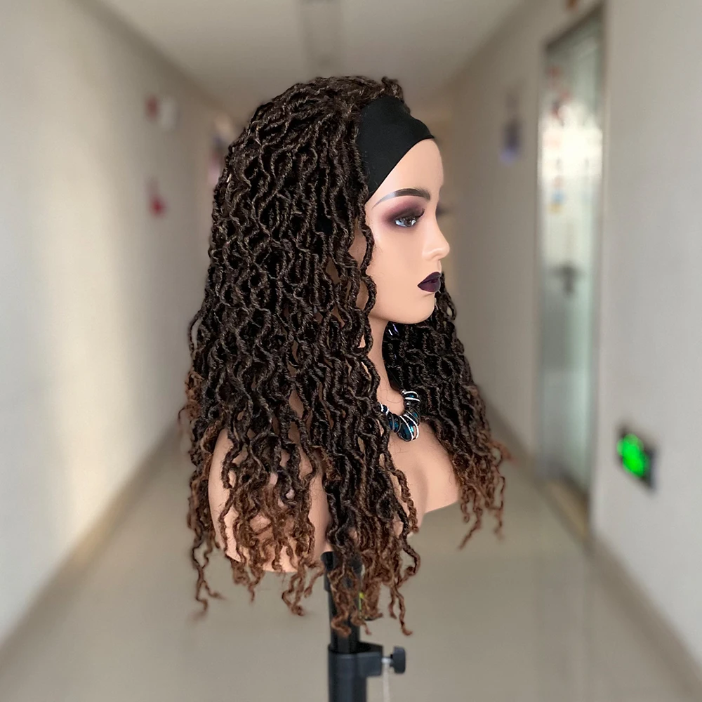 Synthetic Dreadlocks Headband Wig Box Braid Wigs For Black Women Faux Locs Crochet Hair Wigs Ombre Brown Braided Twist Wig view 3