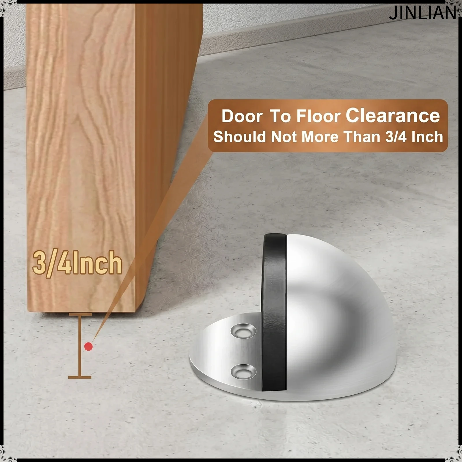 Stainless Steel Door Stopper 2Pcs Screw Mount Floor Door Stop Half Dome Rubber Bumper Wall Protector for Home Room Office Repair