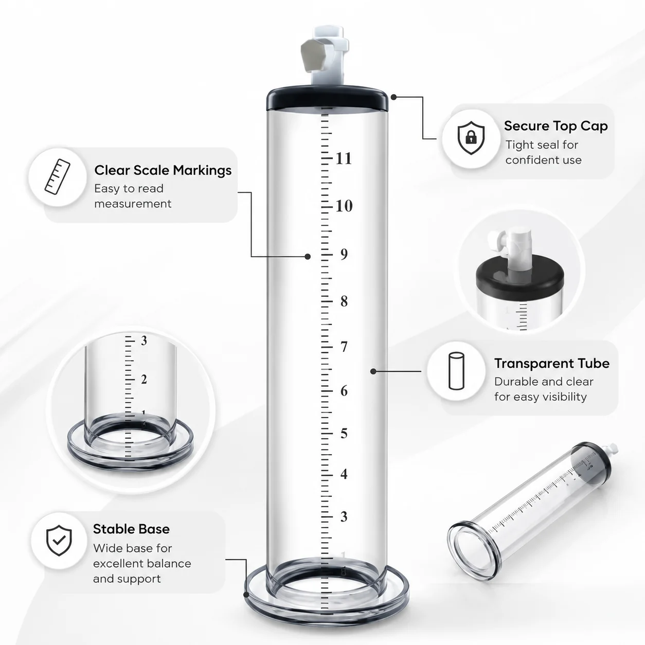 Male Penis Vacuum Pump Cylinder Set, Enlargement Enhancer Trainer, Manual Extender Device, Adult Masturbation Sex Toy Kit - view 2