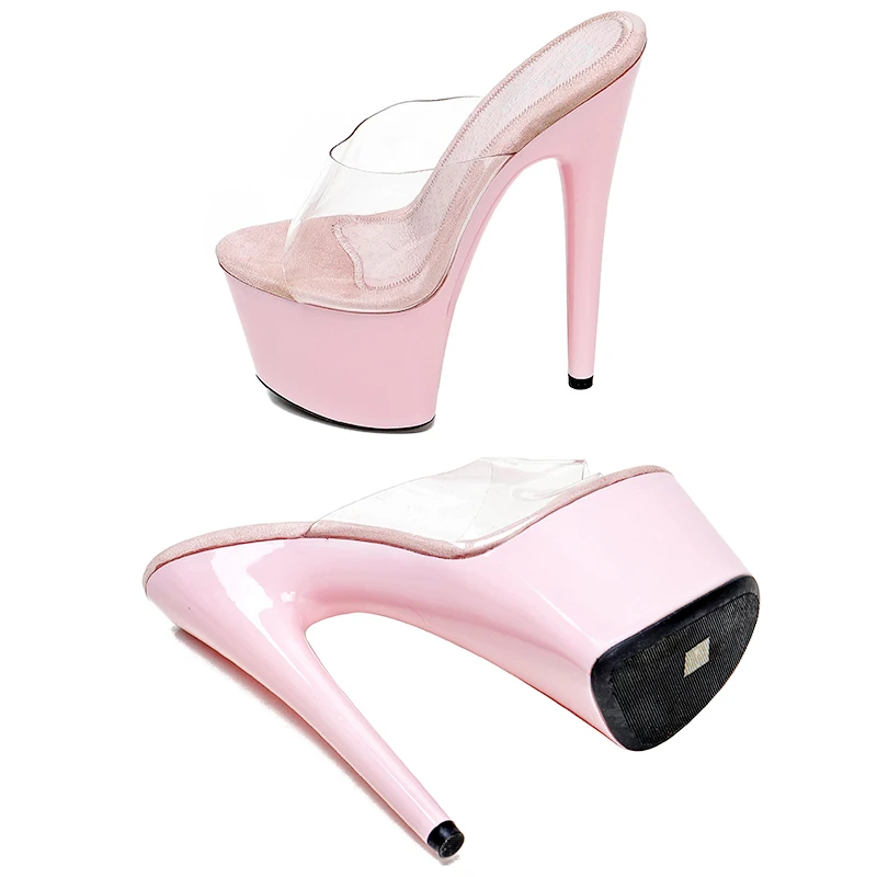 Leecabe 17cm/7inches PVC Upper  High Heel Platform Sexy Model Slipper Sandals Shoes Pole Dance Shoes