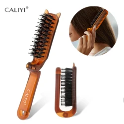 CALIYI Folding Travel Hair Brush Portable Mini Comb Boar Bristle Hides Hair Gaps Hair Smoothing Comb Styling Tools