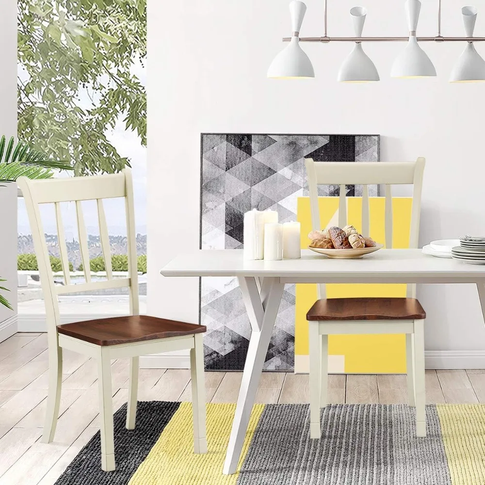 

Wood Dining Chairs Set of 2, Armless Kitchen Chairs w/Solid Rubber Wood Frame, Easy to Assemble Dining Side Chair,