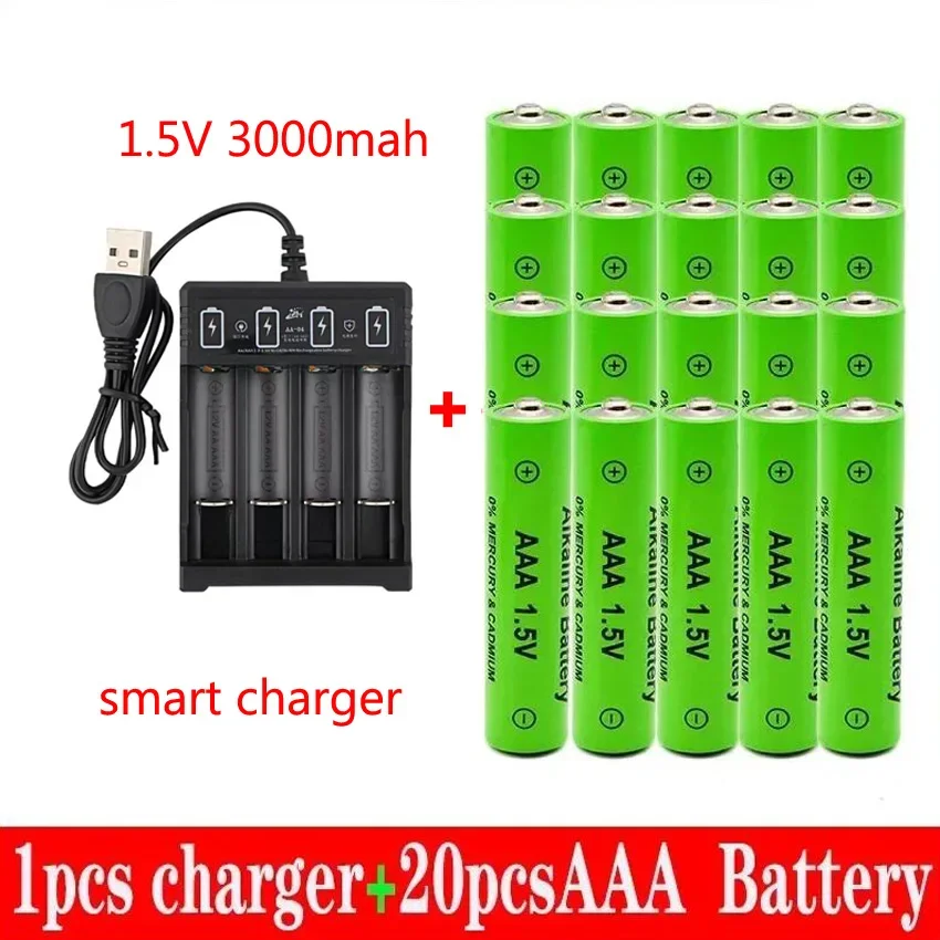 100% New AAA Battery 3000 MAh Rechargeable Battery AAA 1.5 V 3000 MAh Rechargeable New Alcalinas Drummey + Charger