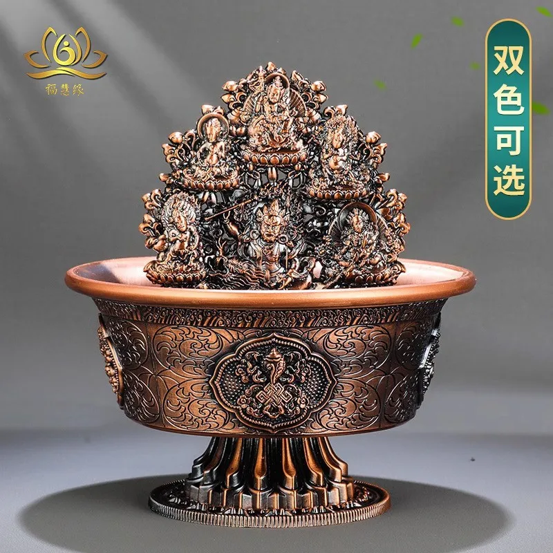 Tibetan-style Five-Directional Wealth Gods figurines, featuring green, yellow, white, red, black colors, for water and land