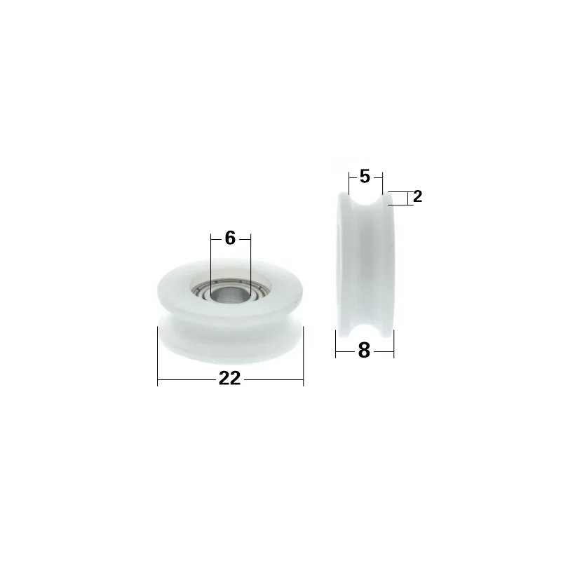 [U0622-8] 1PCS 686ZZ Ball Bearing Coated POM Plastic U-Groove Wheel for DIY Window Roller 6x22x8mm - Plastic Wheel with Bearing
