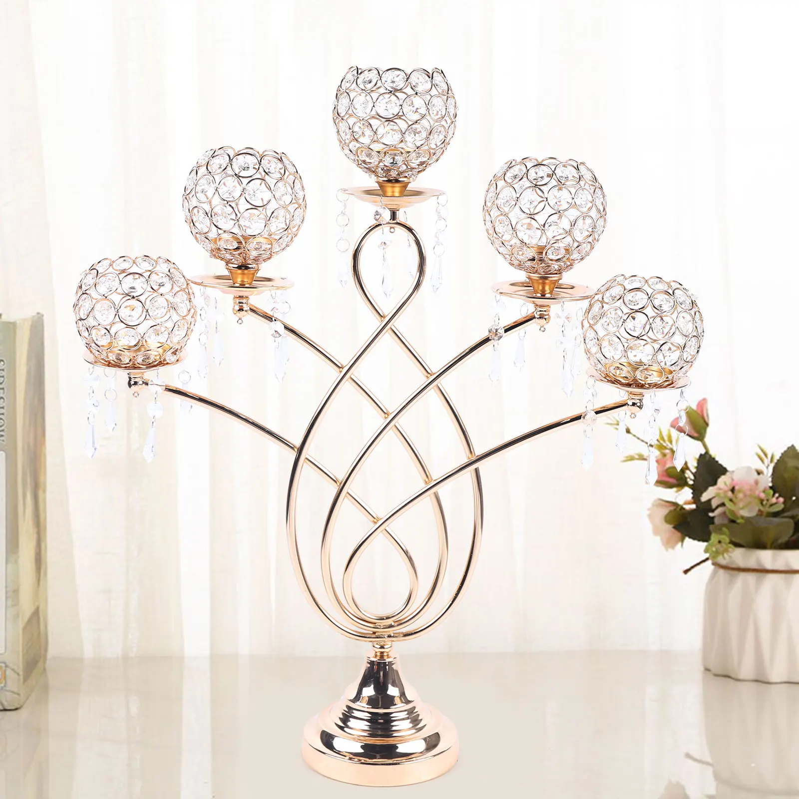 

5 Arms Crystal Candle Holders Wedding Party Tabletop Centerpieces