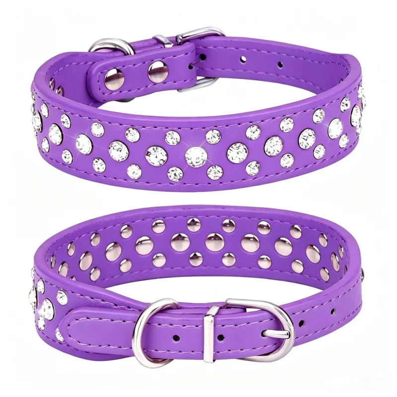 Niedliches Rosa Strass-Hundehalsband, Verstellbares PU-Leder Haustierhalsband mit Funkelnden Kristallen, für Kleine Hunde und Katzen, Party & Alltag – Detail 7