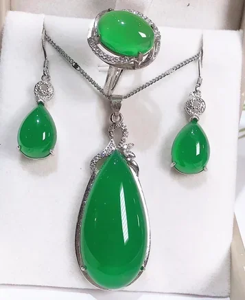 Jadery Gifts For Women Natural Green Jade Stone Necklace Earrings Ring