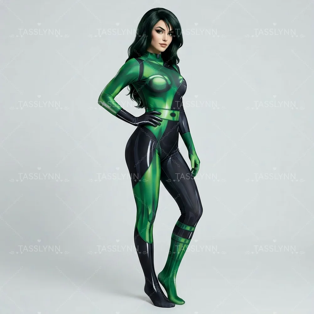 Shego Cosplay Black Green Full Body Jumpsuit Superhero Villain Costume for Halloween Superhero Villain Costume Zentai Bodysuit view 4