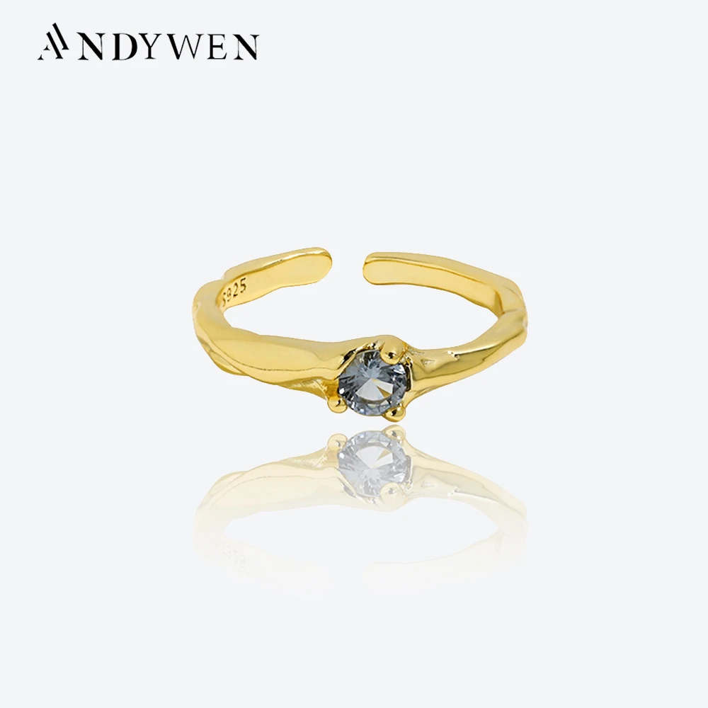 

ANDYWEN 925 Sterling Silver Gold Brown Blue CZ Geometric Resizable Ring Adjustable Women Circle Luxury Fine Jewelry