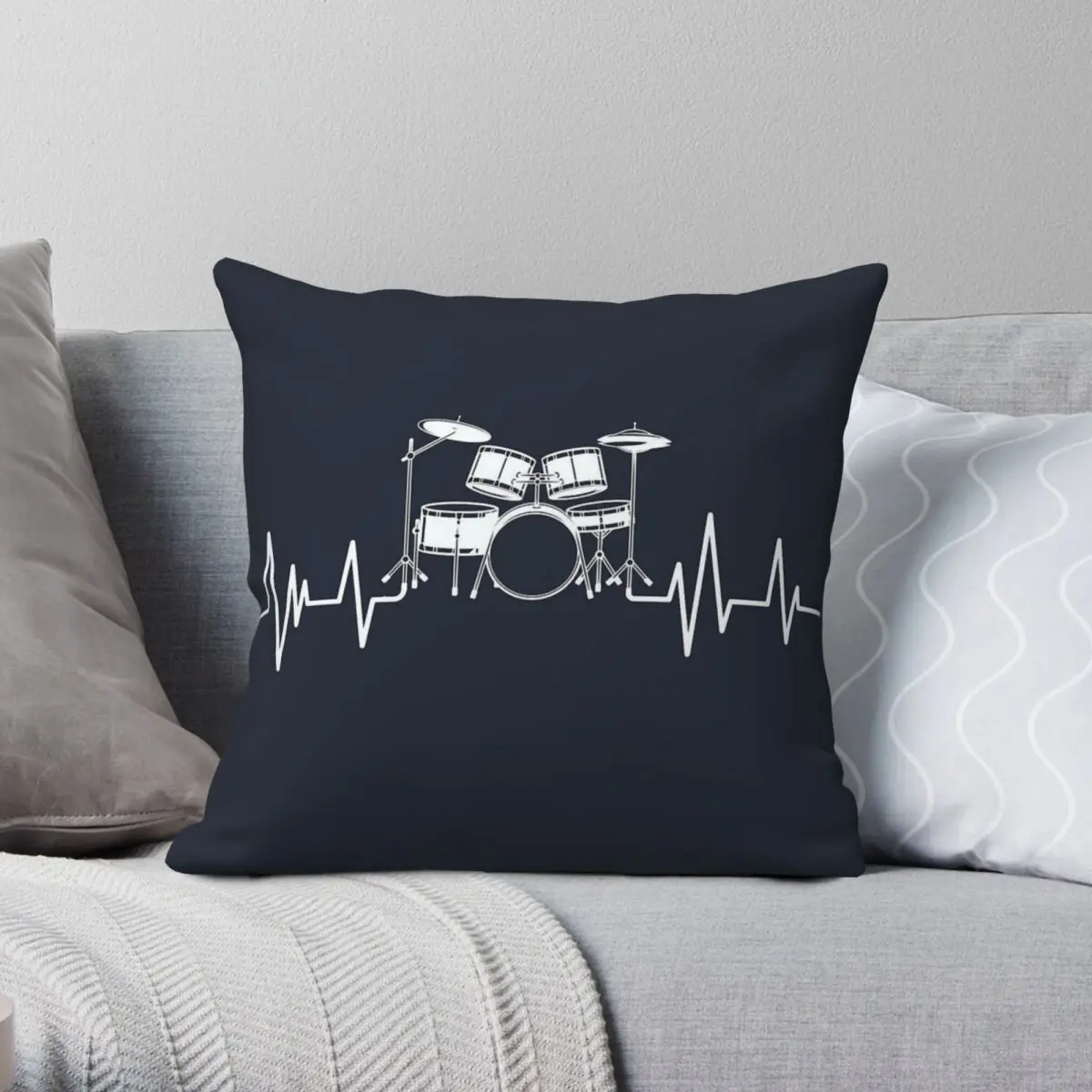 Drums Heartbeat Drummer Square Pillowcase Polyester Linen Velvet Creative Zip Decorative Home Cushion Cover