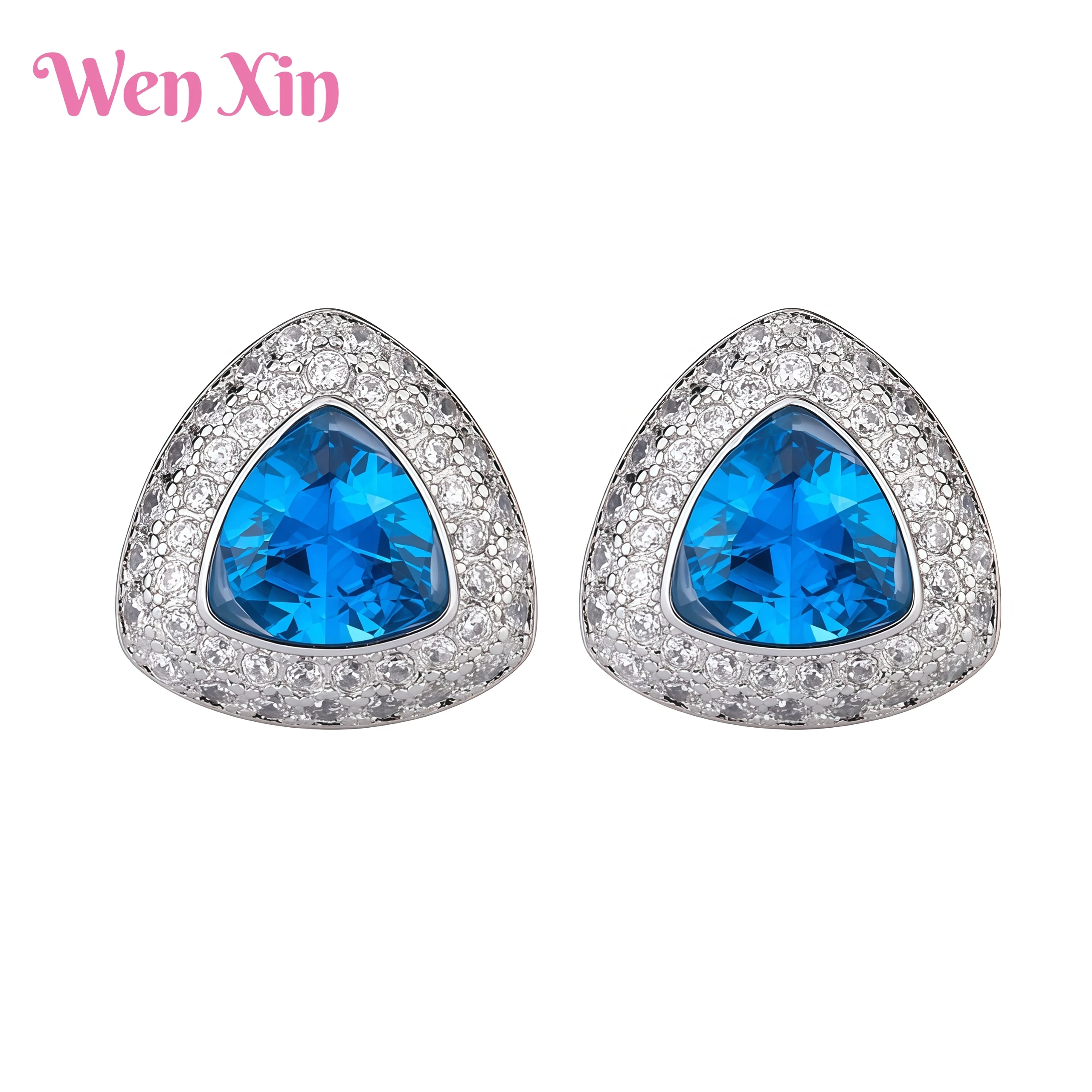 

WENXIN Brand Retro Blue Triangle Earrings Headpieces Handmade Set for Women Set Women Pendant Necklace Stud Earring Rings