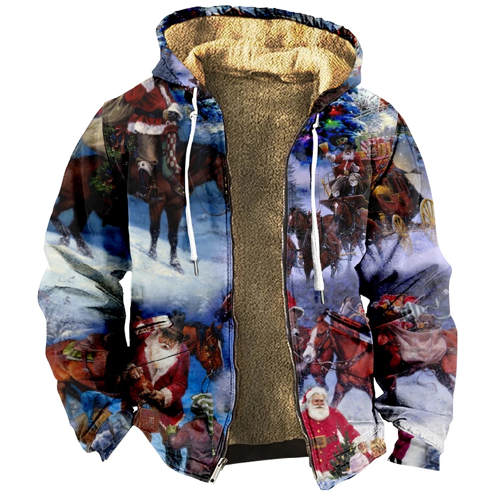 

Christmas Men's Casual Camouflage Sports Sweatshirt Long Sleeve Zipper Hooded Jacket Coat