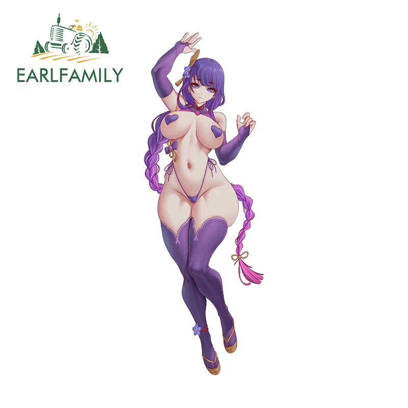 

EARLFAMILY 13cm X 4.5cm for Genshin Impact Raiden Sexy Car Stickers Cartoon Waterproof Decals Scratch-Proof Bumper Car Goods