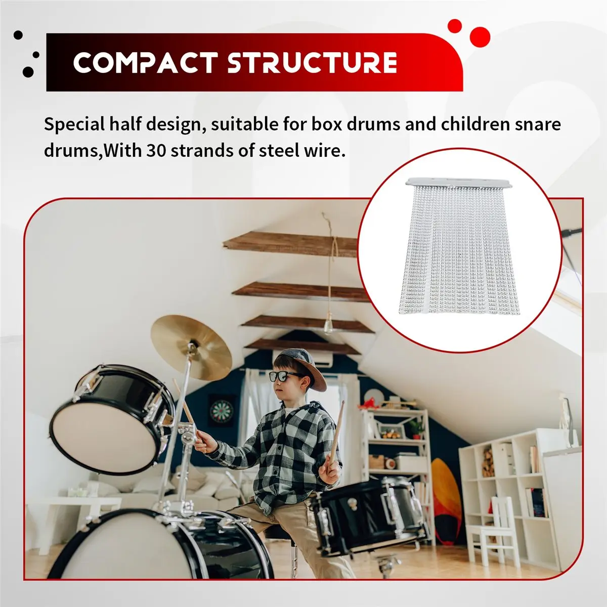 ABST Half Design Steel Snare Wire Drum Spring for Children Snare Cajon Box Drums 30 Strand