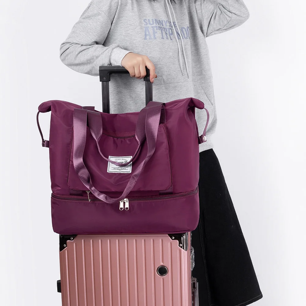 Bolsa plegable de viaje de gran capacidad para mujer, bolsa de lona extensible impermeable, bolsas de gimnasio, zapatos de separación inferior seca