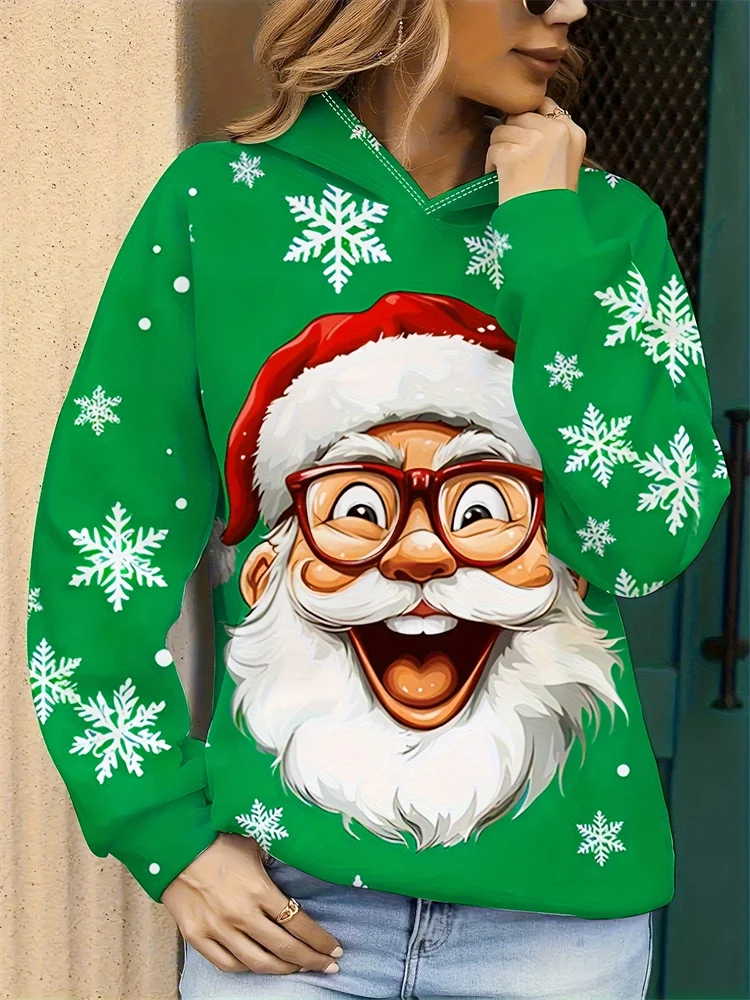 عيد الميلاد هوديس سانتا كلوز ثلاثية الأبعاد المطبوعة النساء الشارع الشهير الخريف الشتاء قمصان سويت شيرت بقلنسوة كم طويل البلوفرات الملابس النسائية