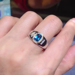 Luxury 925 Silver Ring for Men 5mm*7mm Natural Topaz Men Jewelry 0.7ct VVS Grade London Blue Topaz Silver Ring