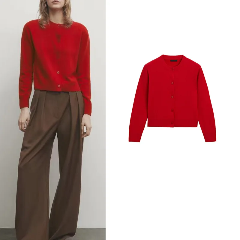 

Red Knitted Wool Blend ort Open Front Cardigan Spring Faion New Arrival Outerwear for Ladies Commute Sle Loose Fit Regu...
