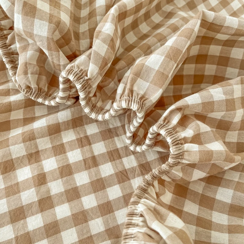Soft Microfiber Pink Gingham Fitted Sheet Deep Pocket All Around Elastic Mattress Cover, Cute Grid Bed Sheet 2Pillowcases