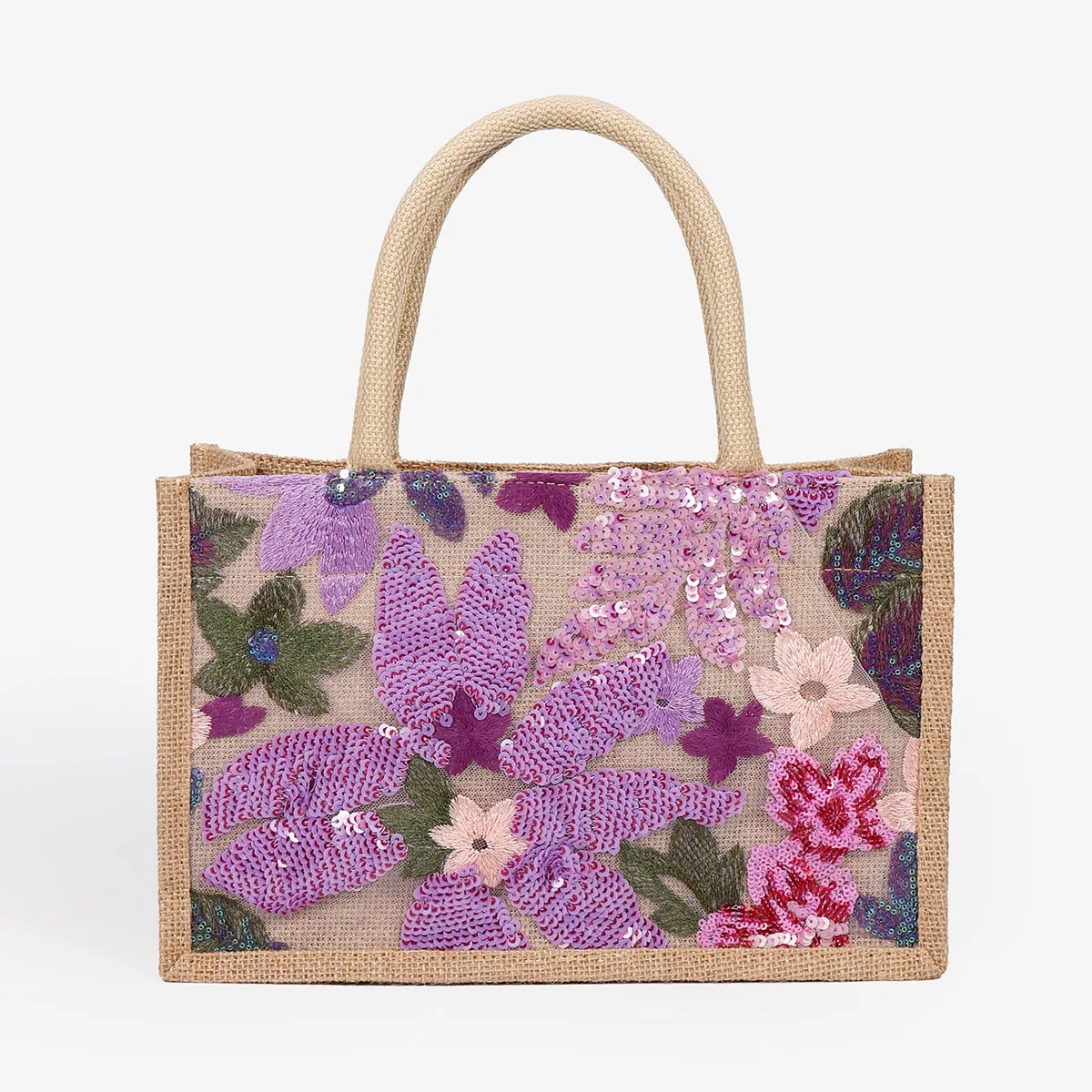 Fashion Sequins Embroidery Small Tote Bag Elegant Floral Women Handbags Casual Summer Beach Bags Vacation Satchel Bag 2024