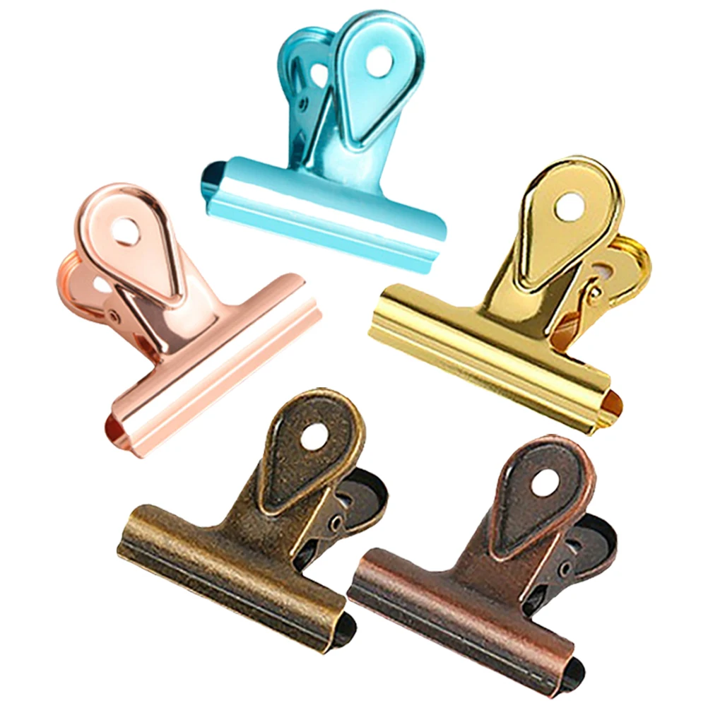 

5pcs 40mm Long Tail Clips Stainless Steel Stationery Office Supplies Bright Colors Paper Clamps Document Fixing File Organizer