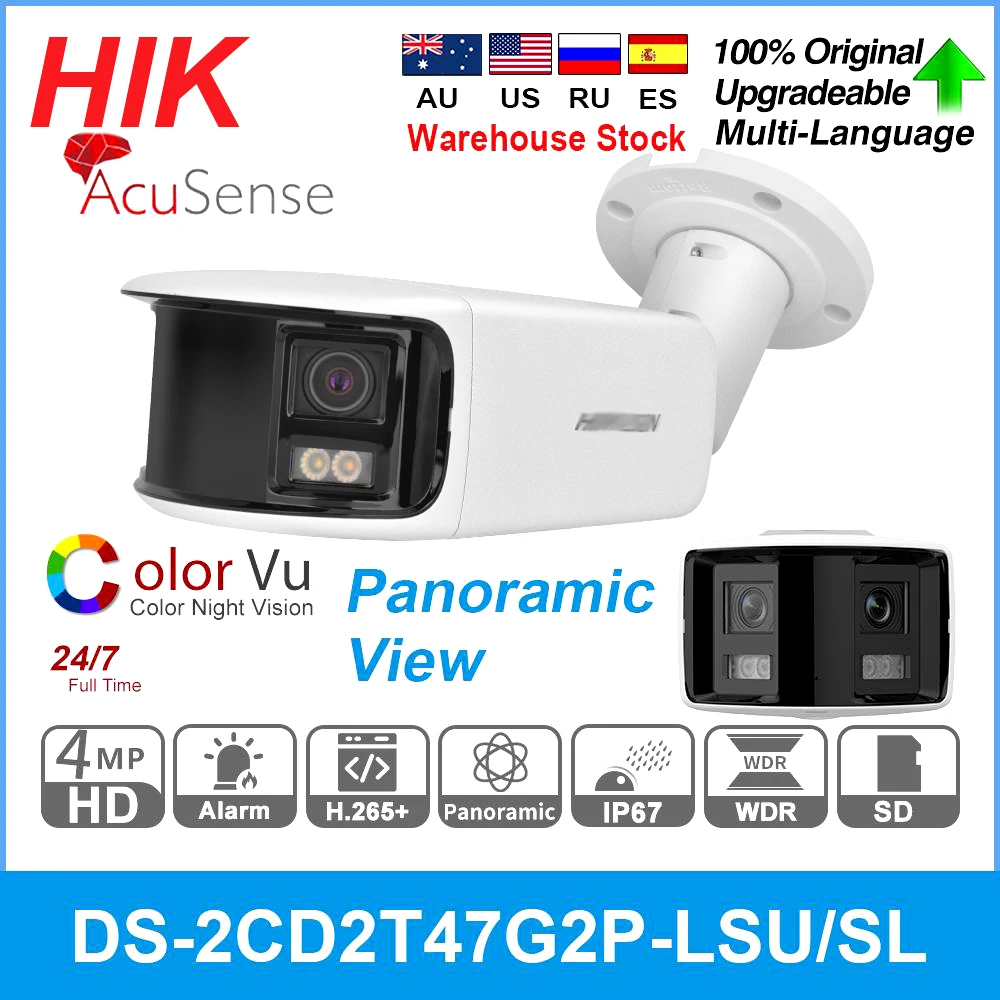 Hikvison Dual Lens 4MP Panoramic Color IP Camera DS-2CD2T47G2P-LSU/SL Strobe Light Audio Alarm CCTV Bullet Security Surveillance