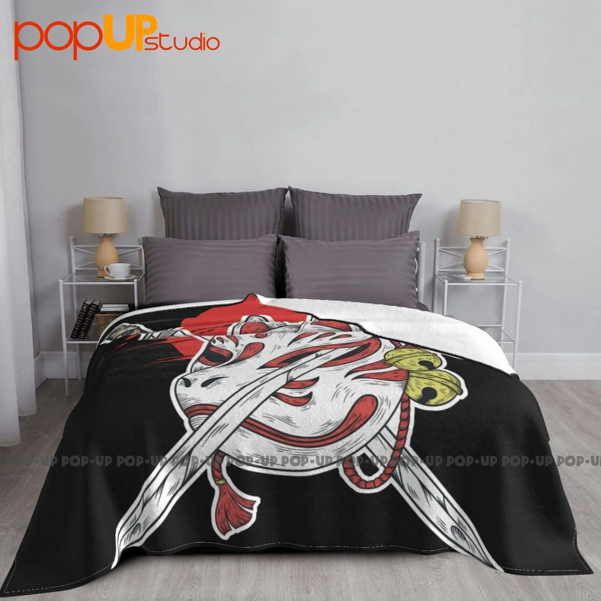 Japan Anime Mask Kitsune Style Samurai Oni Monster Blanket Plush Textile Comfortable Bedding Supply Family Expenses