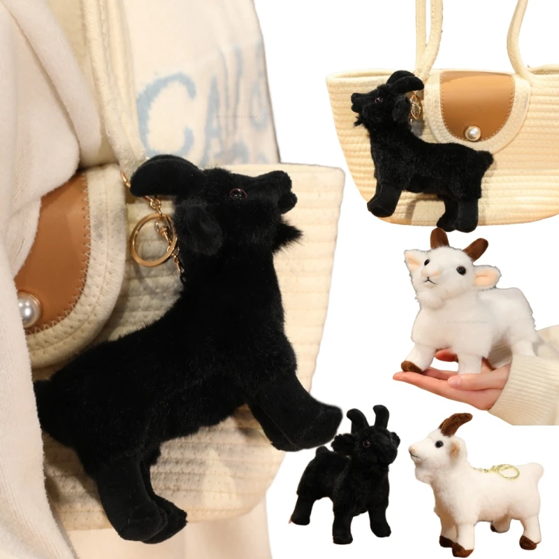

Simulation Animal Series Soft Cute Black White Goat Mountain Lifelike Sheep Plush Pendant Toys Doll Children Halloween Gifts