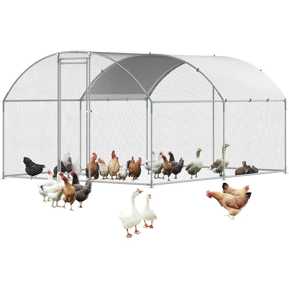 Gallinero Metálico Espacioso con Corral, Cubierta Impermeable, Techo de Domo - Ideal para Aves de Corral, Patos y Conejos
