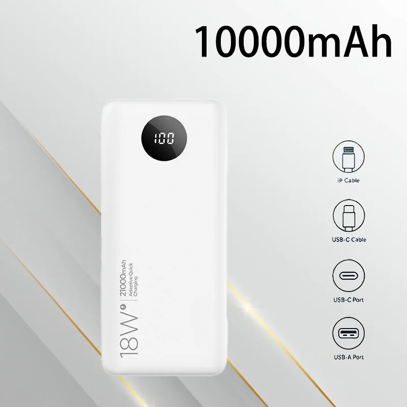 

22.5W Power Bank Built in Plug and Dual Cables 10000mAh Fast Charging Portable External Battery Charger for Mobile Phones