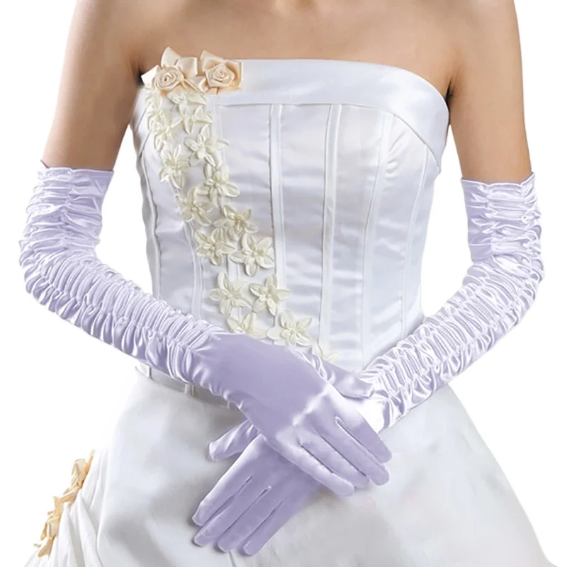 

Женские длинные атласные перчатки для вечеринок в стиле 1920-х годов, эластичные, длиной до локтя, с эффектом рюши